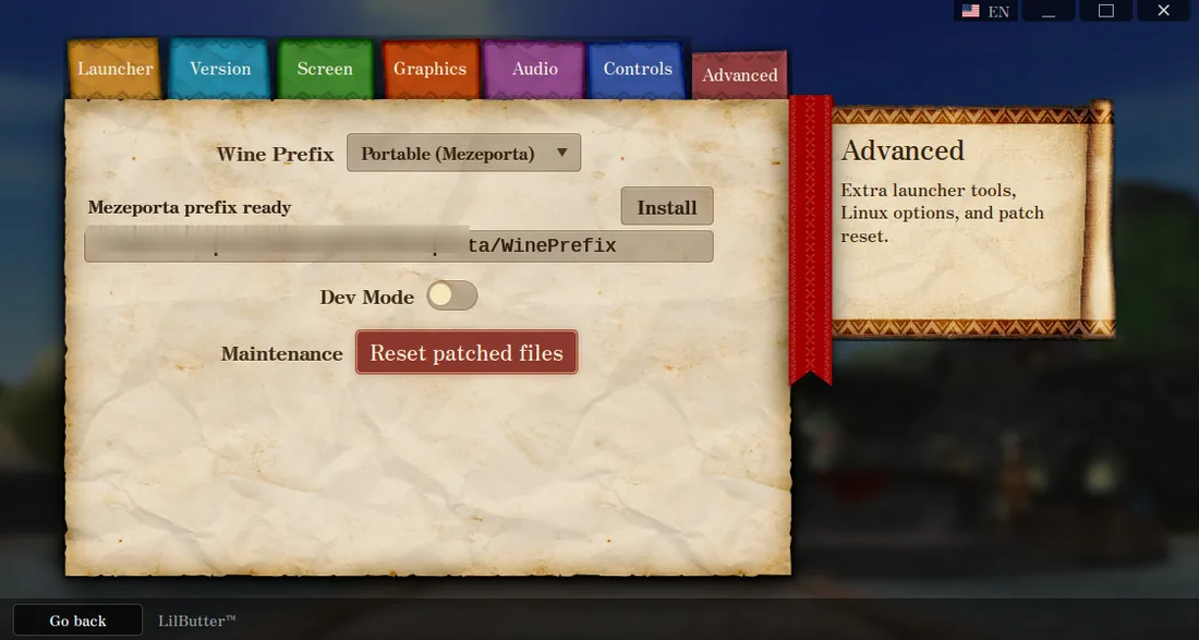 Settings, Advanced tab