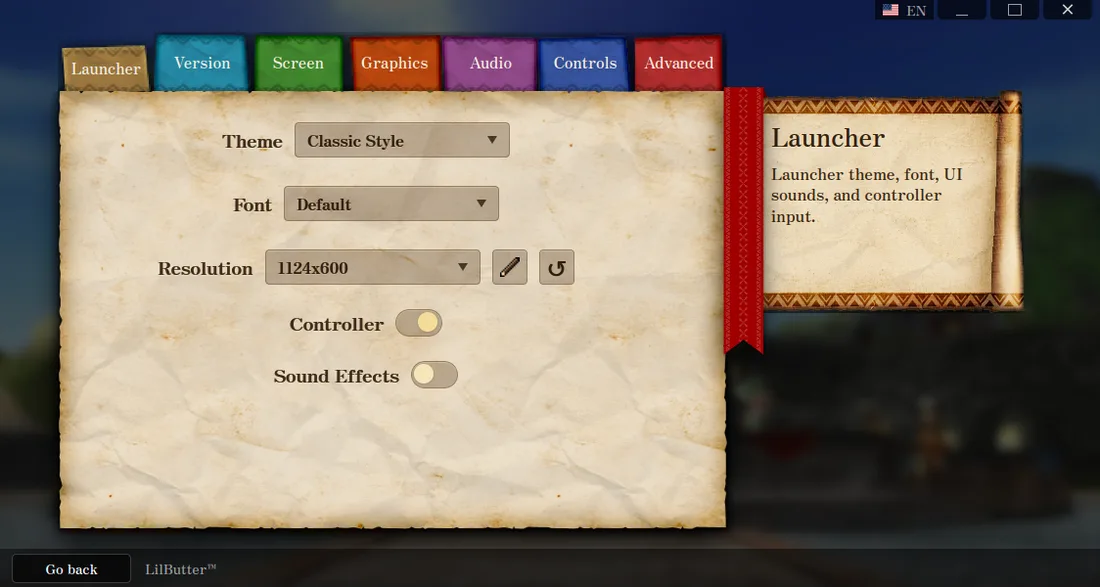 Settings tabs
