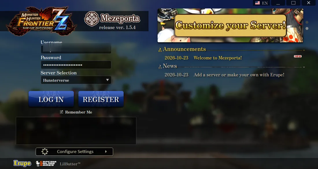 Login screen